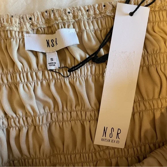 NWT NSR Cream Lace Boho Cottage Core Polka Dot Off-Shoulder Mini Dress - Picture 4 of 10